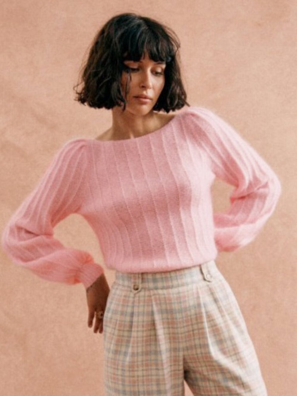 EUC Sezane Aretha Mohair Wool Puff Sleeve Sweater Rose Pink Medium